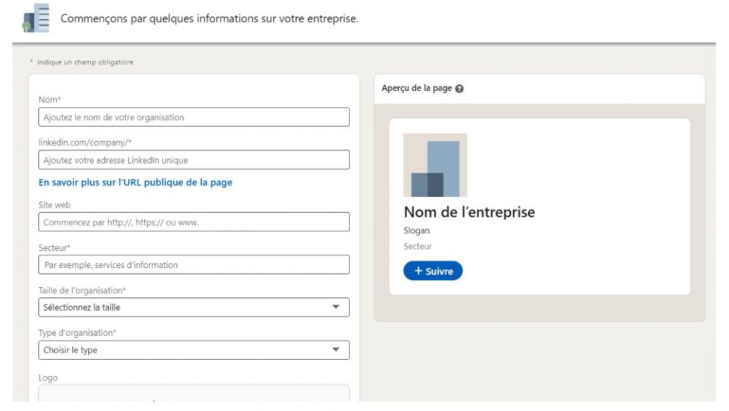 Tutoriel créer sa page entreprise LinkedIn étape 4